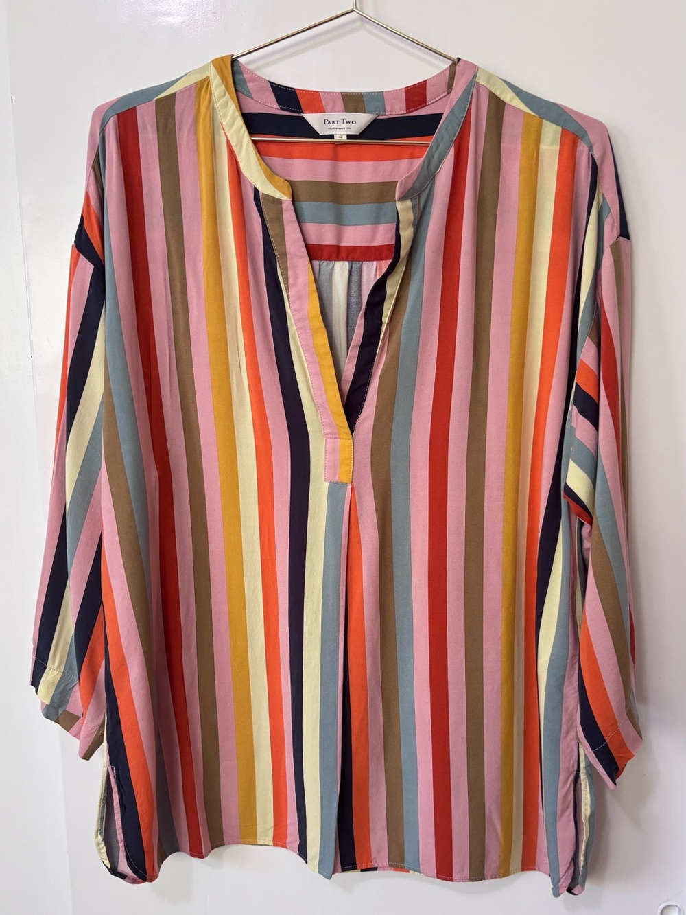 Part Two| Danish Relaxed Fit Multi-Stripe V-Neck Multicoloured Blouse Sz 12